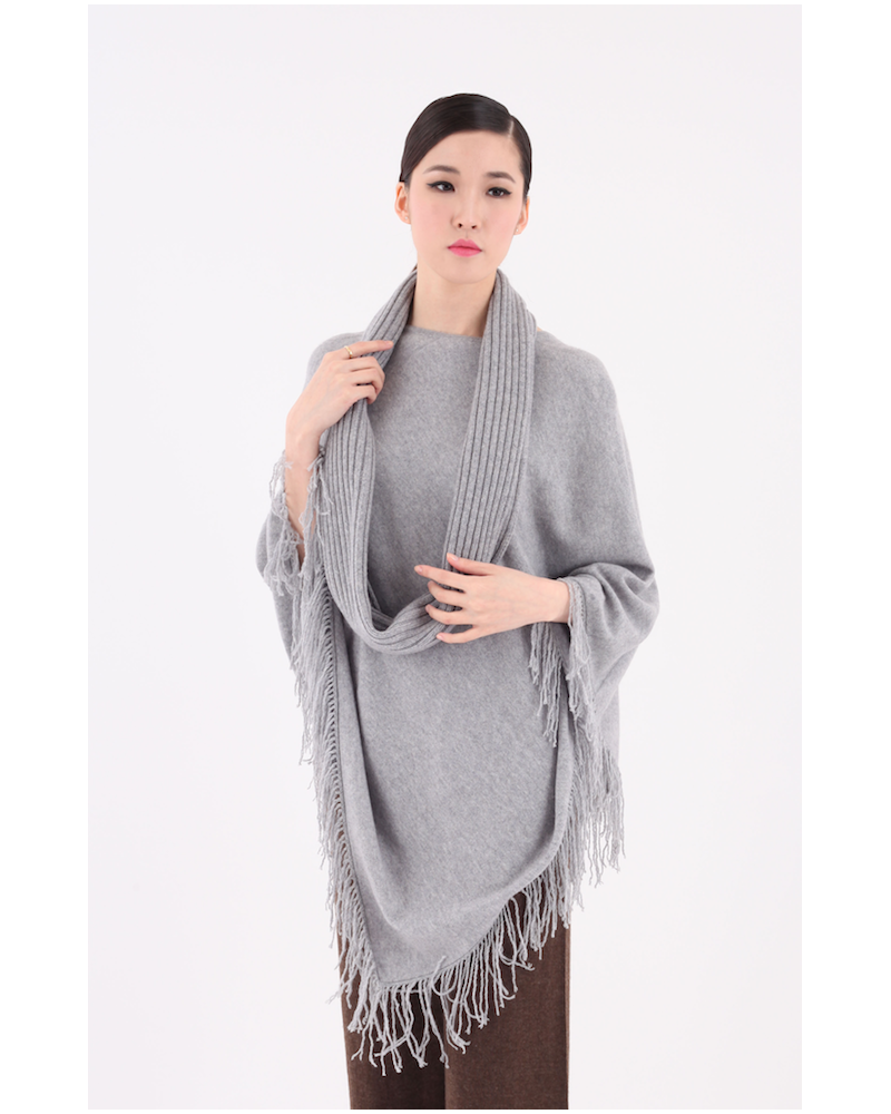 Poncho franges haut de gamme en cachemire