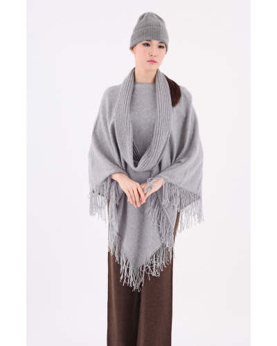 Poncho franges haut de gamme en cachemire