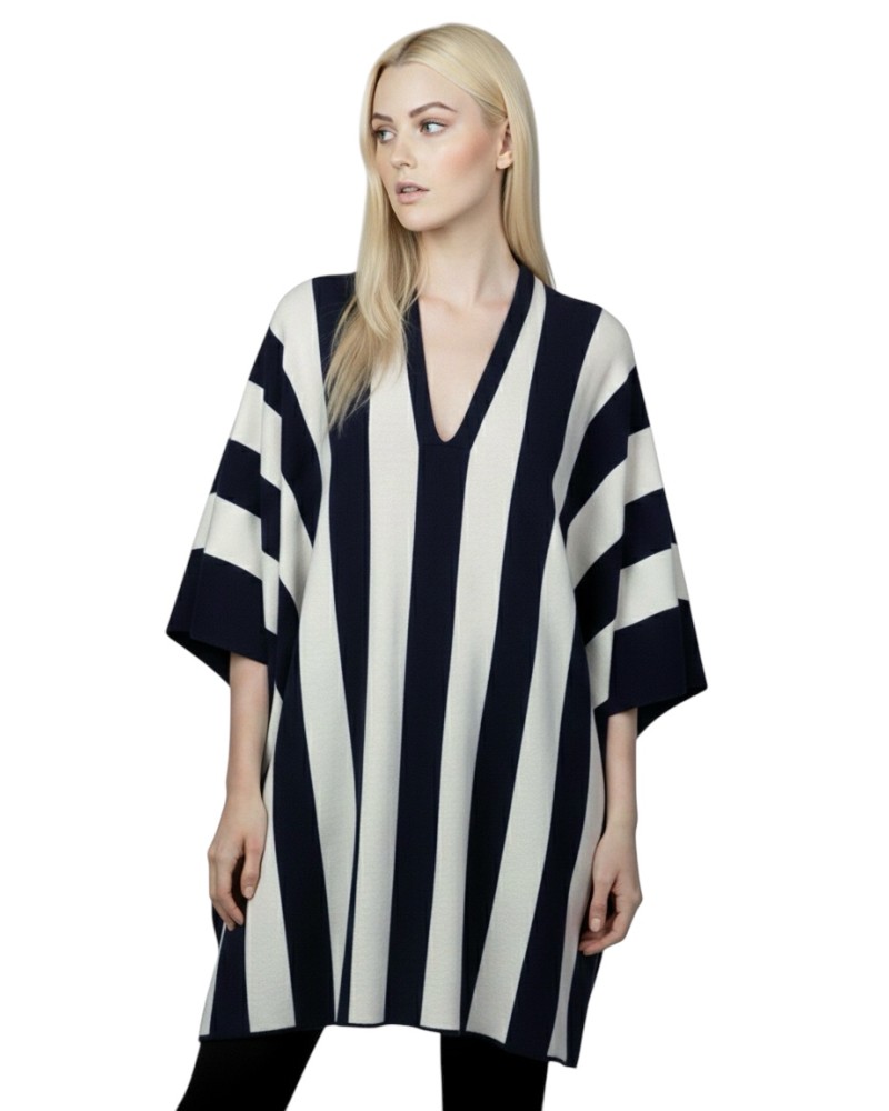 Poncho col V noir et écru