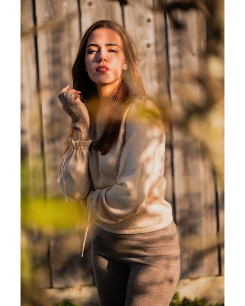 Pull col rond en cachemire de Mongolie