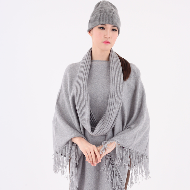 Poncho franges haut de gamme en cachemire