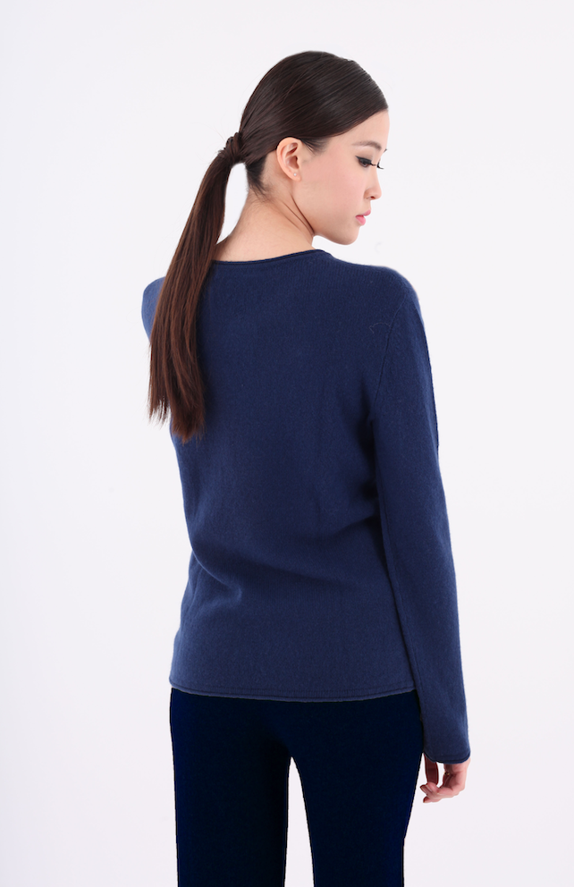 Pull col rond bleu marine haut de gamme en cachemire