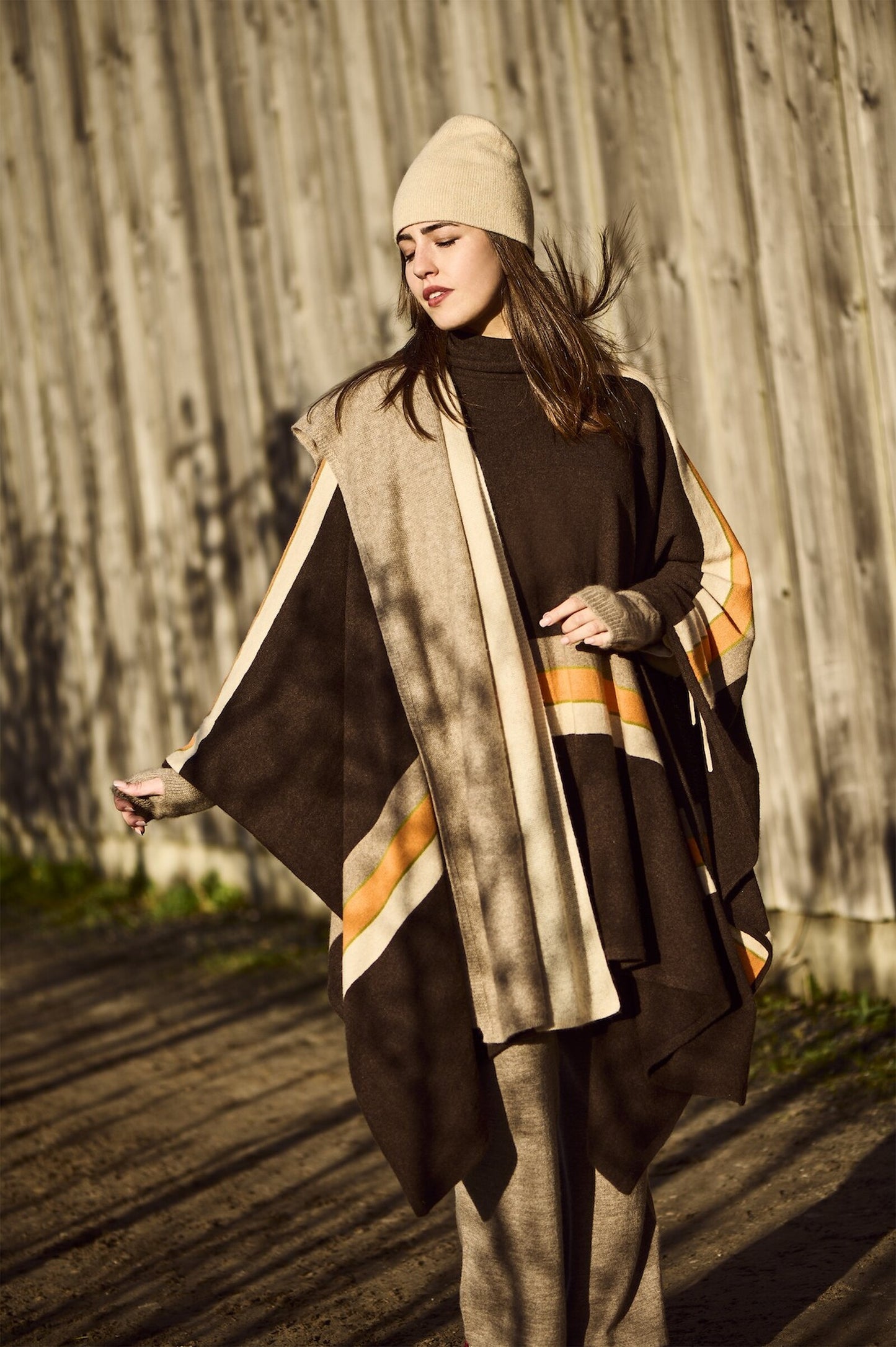 Poncho cachemire rayures